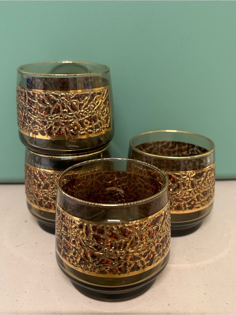 Vintage Dominion Glass Smoked Lowball Bar Ware Glass set of 4 MCM
